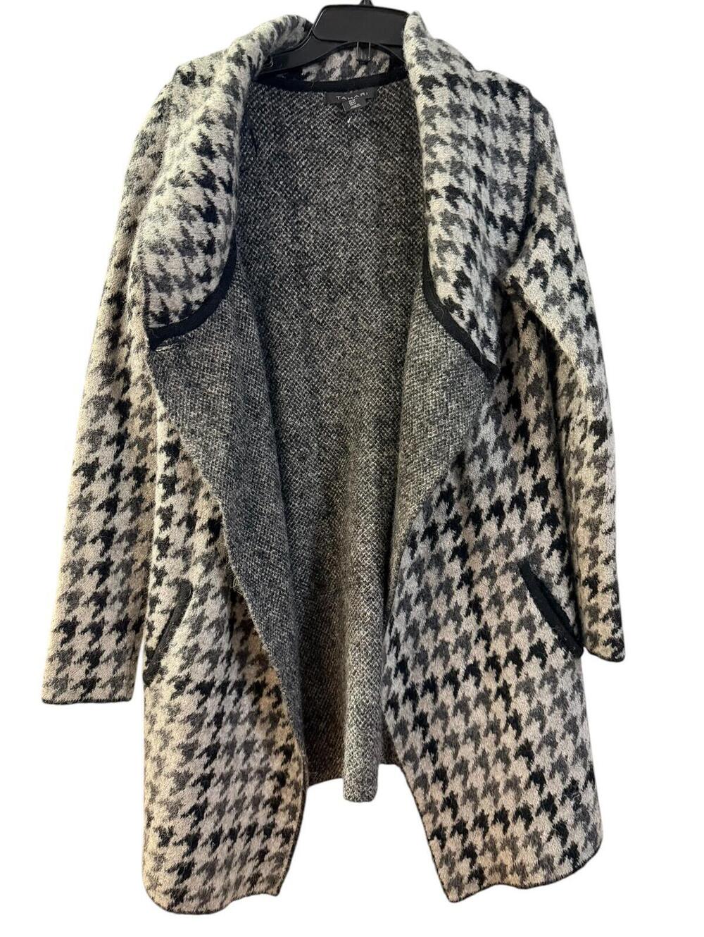Tahari Open Front Houndstooth Sweater Jacket Coatigan Size M - Picture 2 of 3